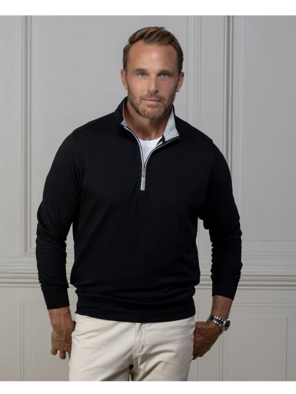 Collars & Co Heather Cloud Cotton Quarter Zip Sweater Black Medium NWT Golf